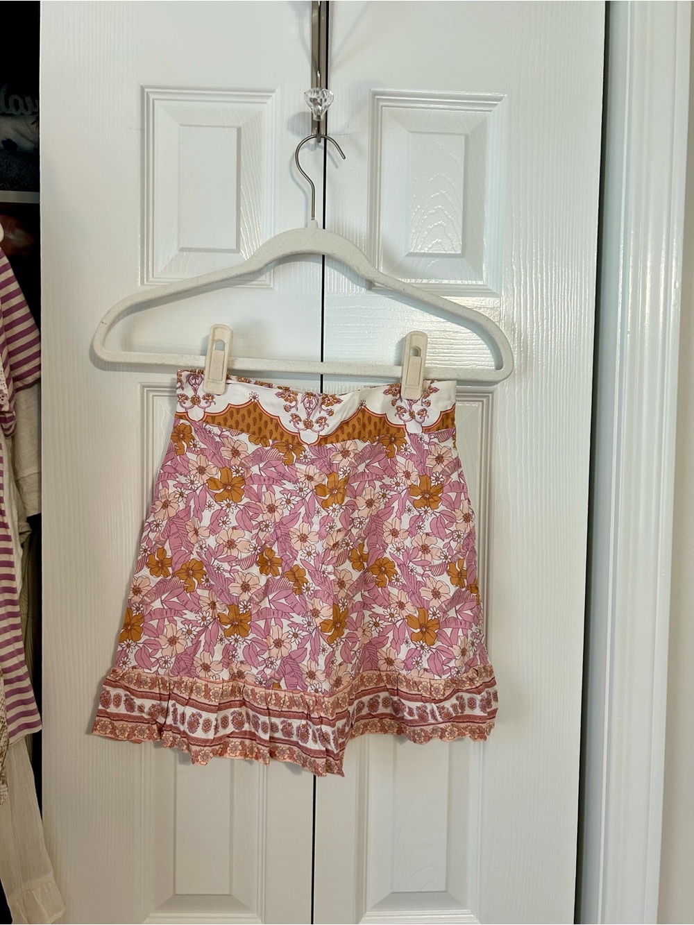 Altar'd State Pink & Mustard Floral Mini Skirt